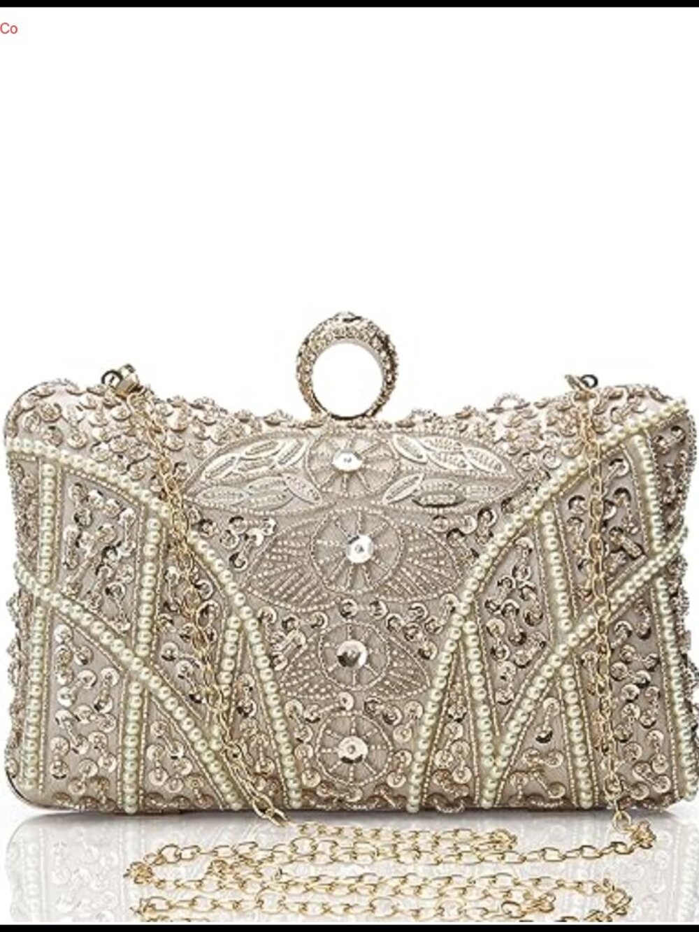 Vintage Beaded Sequin Evening Clutch Bag with Chain Strap